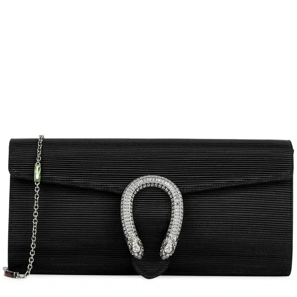 NWOT Gucci Black Dionysus Embellished Textured-Satin Clutch - Picture 2 of 14